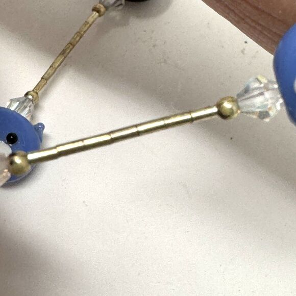 Glass Handmade Colorful Lamp Work Cat Face Necklace Sterling Beads 16” - Picture 3 of 5